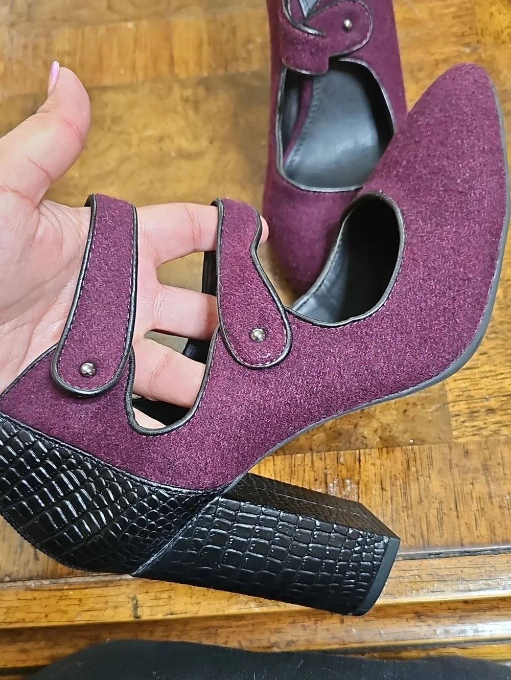 Gianni Bini Plum Double-Strap Mary Jane Block Heels